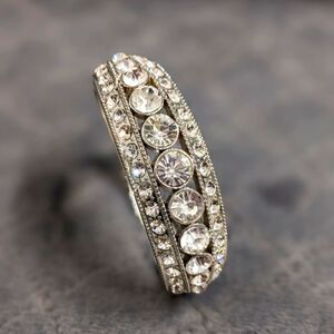 Vintage 80's Silvertone and Rhinestone Hinged Bracelet